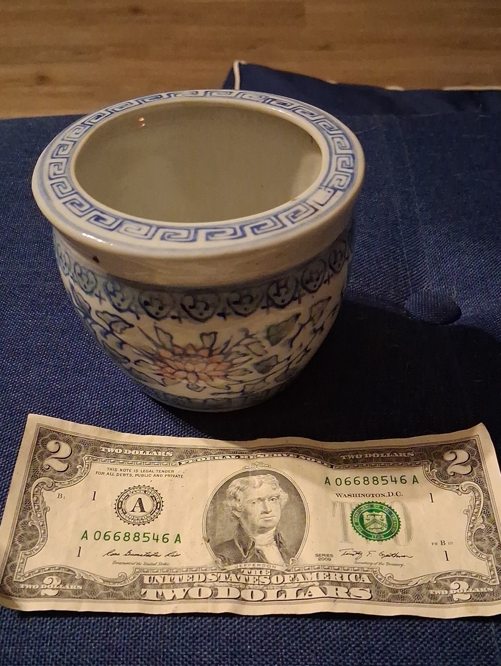 Vintage Blue and White Floral Ceramic Pot